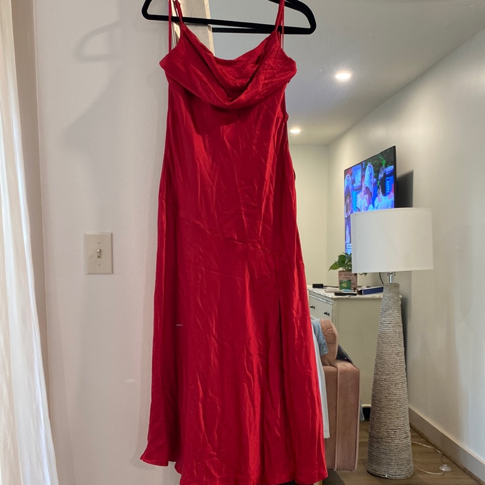 Red Midi wedding guest dress. Size large.